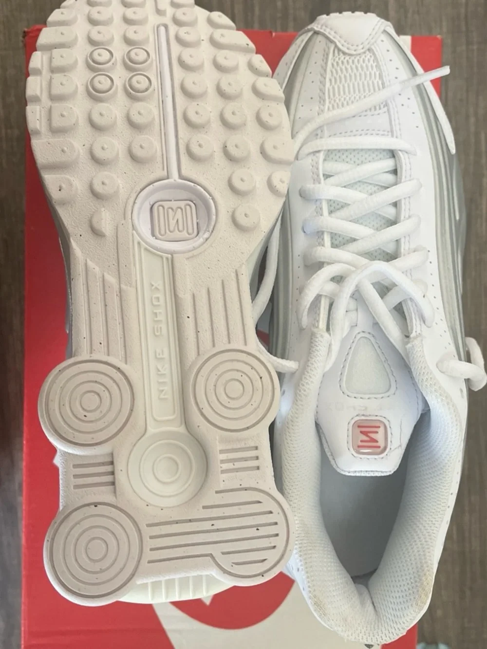 Nike Women’s White and Silver Athletic Shox Sneakers